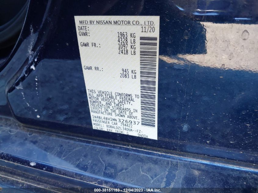 2021 NISSAN ALTIMA S FWD - 1N4BL4BV1MN326937