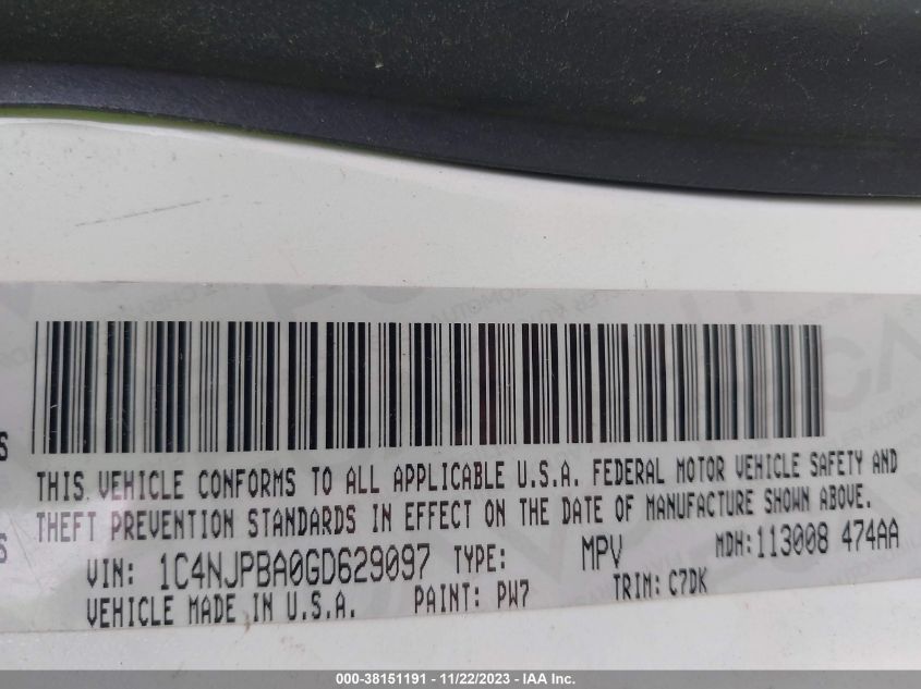 2016 JEEP PATRIOT SPORT - 1C4NJPBA0GD629097