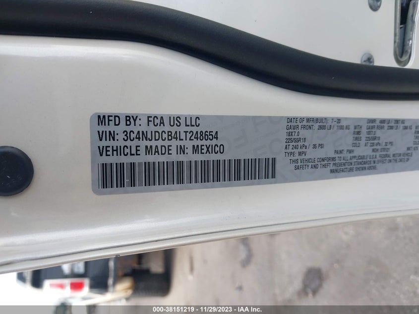 VIN 3C4NJDCB4LT248654 2020 JEEP COMPASS LIMITED