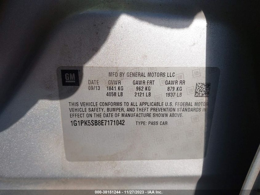 2014 CHEVROLET CRUZE LT - 1G1PK5SB8E7171042
