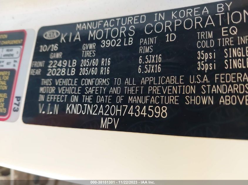 2017 KIA SOUL - KNDJN2A20H7434598