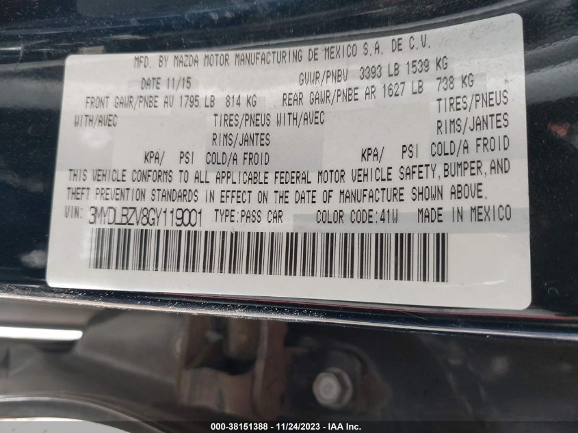 2016 TOYOTA SCION IA 3MYDLBZV8GY119001