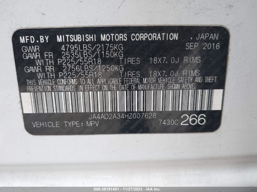 2017 MITSUBISHI OUTLANDER ES - JA4AD2A34HZ007628