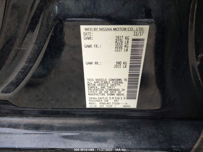 2018 NISSAN ALTIMA 2.5/S/SV/SL/SR - 1N4AL3AP1JC145613