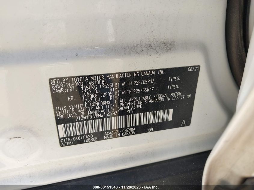 2021 TOYOTA RAV4 - 2T3W1EFV6MW159797