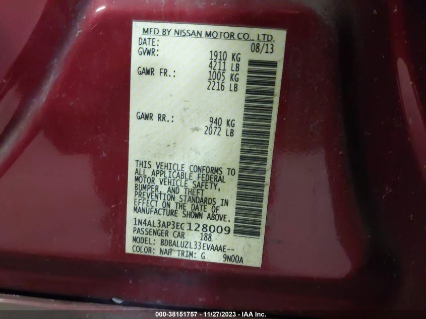 2014 NISSAN ALTIMA 2.5 SV - 1N4AL3AP3EC128009