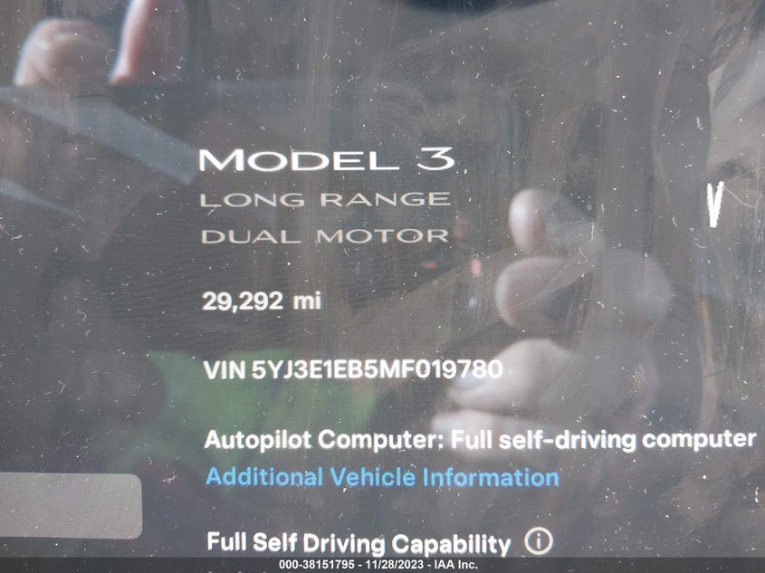 VIN 5YJ3E1EB5MF019780 2021 TESLA MODEL 3
