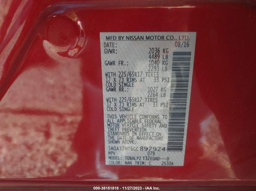 2016 NISSAN ROGUE S - 5N1AT2MT6GC897924