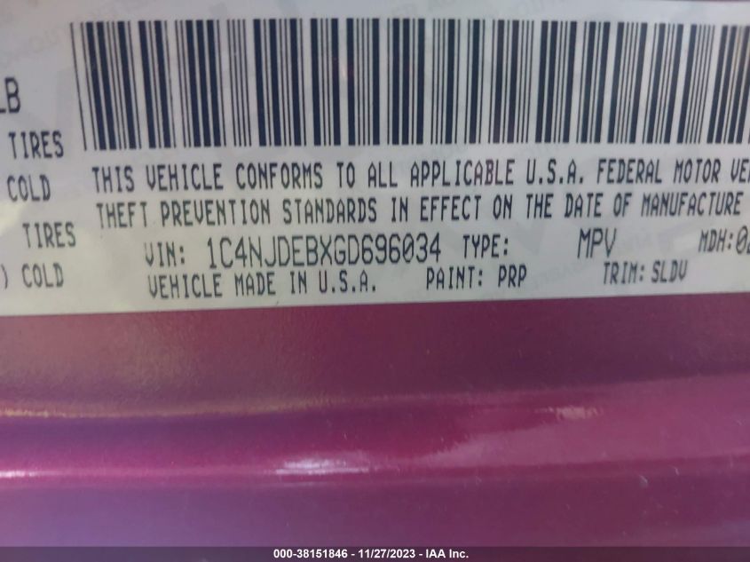2016 JEEP COMPASS LATITUDE - 1C4NJDEBXGD696034