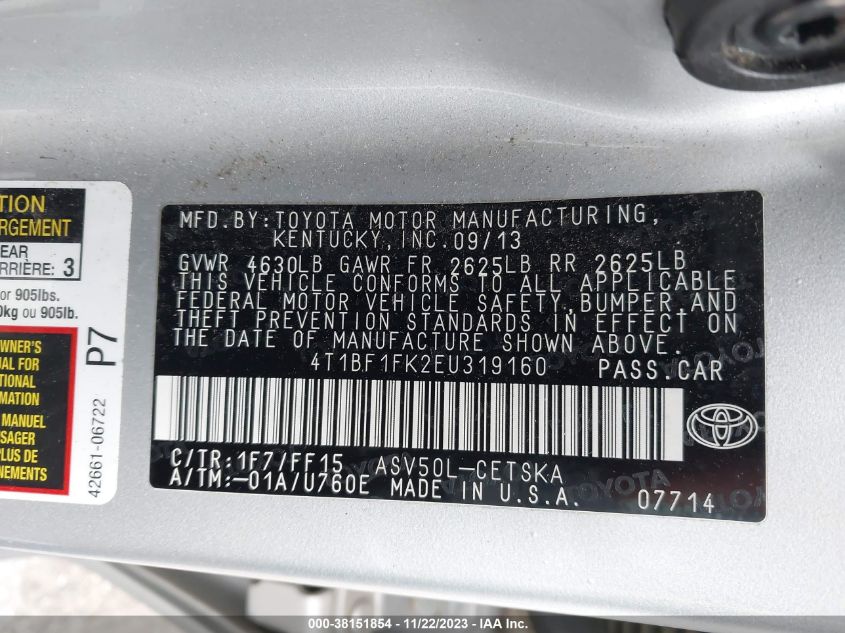 2014 TOYOTA CAMRY SE - 4T1BF1FK2EU319160