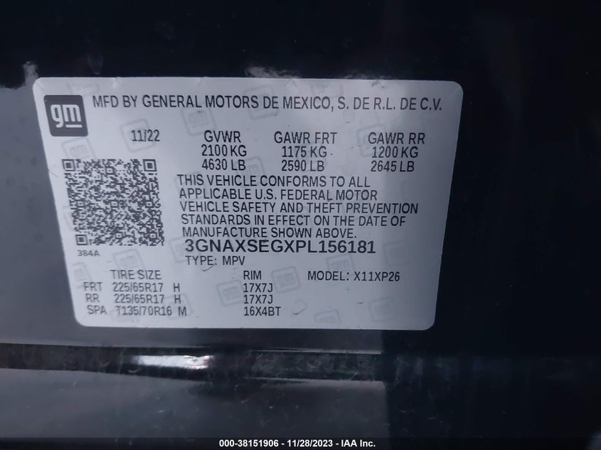 VIN 3GNAXSEGXPL156181 2023 CHEVROLET EQUINOX LS