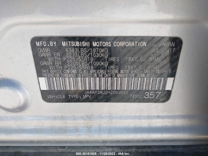 2017 MITSUBISHI OUTLANDER SPORT ES/SE - JA4AP3AU2HZ069552