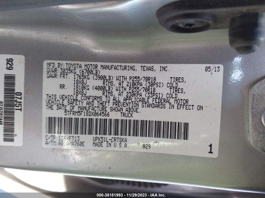2013 TOYOTA TUNDRA GRADE 4.6L V8 - 5TFRM5F18DX064566