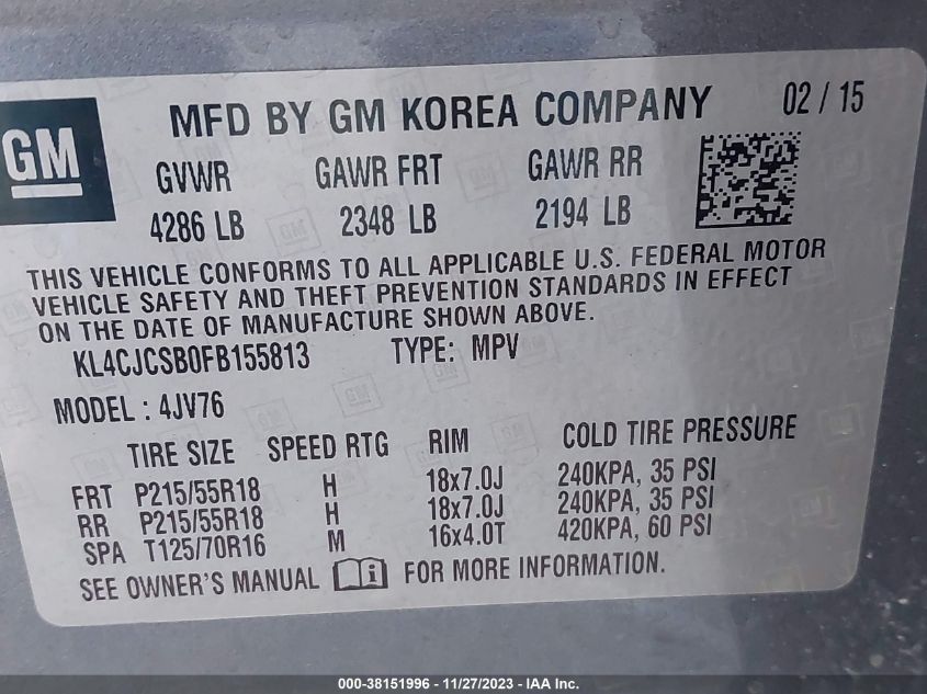 2015 BUICK ENCORE - KL4CJCSB0FB155813