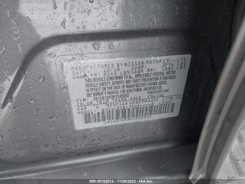 2019 NISSAN SENTRA S - 3N1AB7AP3KY245955
