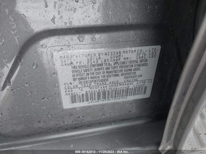 3N1AB7AP3KY245955 | 2019 NISSAN SENTRA