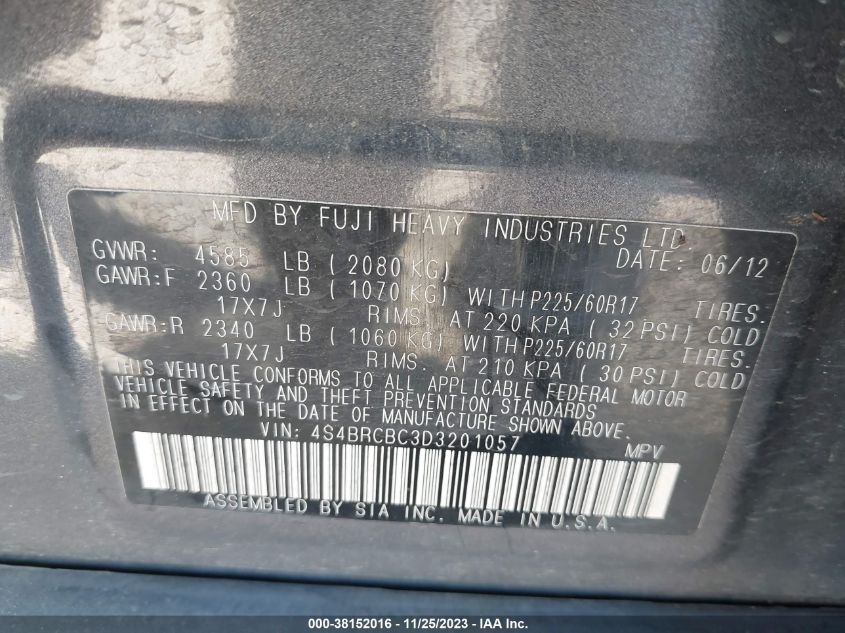 2013 SUBARU OUTBACK 2.5I PREMIUM - 4S4BRCBC3D3201057
