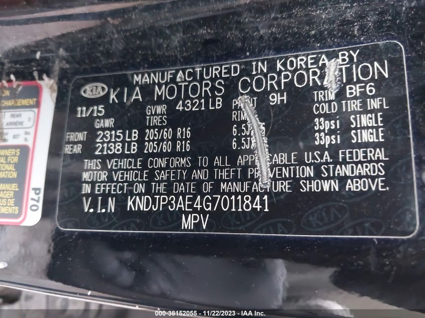 2016 KIA SOUL EV KNDJP3AE4G7011841