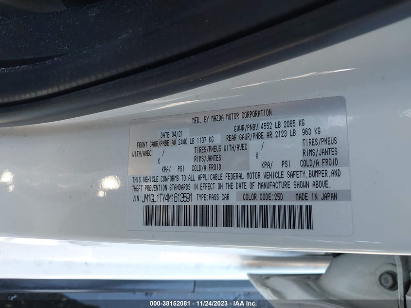 VIN JM1GL1TY4M1613591 2021 MAZDA MAZDA6 GRAND TOURING