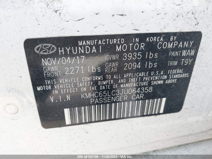 2018 HYUNDAI IONIQ HYBRID BLUE - KMHC65LC3JU064358