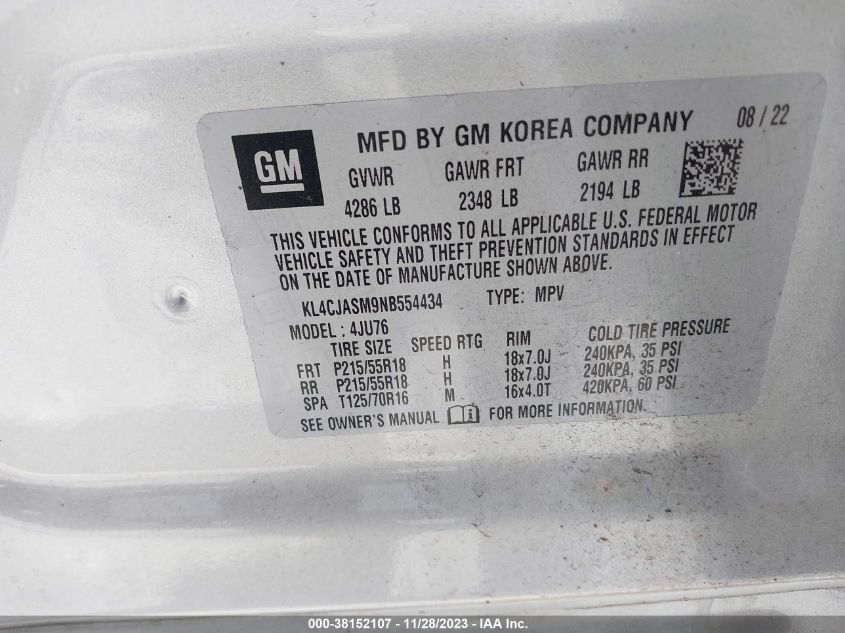 2022 BUICK ENCORE PREFERRED - KL4CJASM9NB554434