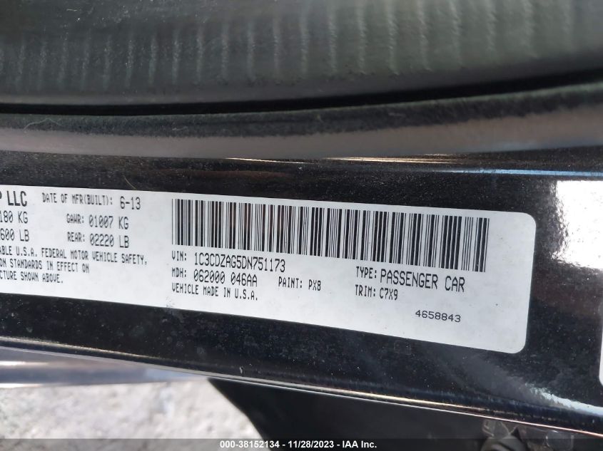 2013 DODGE AVENGER SE - 1C3CDZAG5DN751173