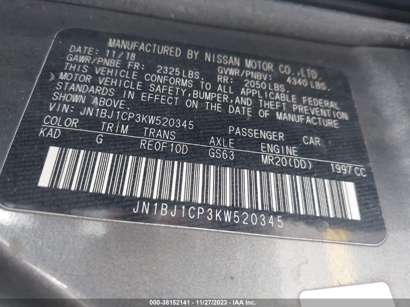 2019 NISSAN ROGUE SPORT S - JN1BJ1CP3KW520345