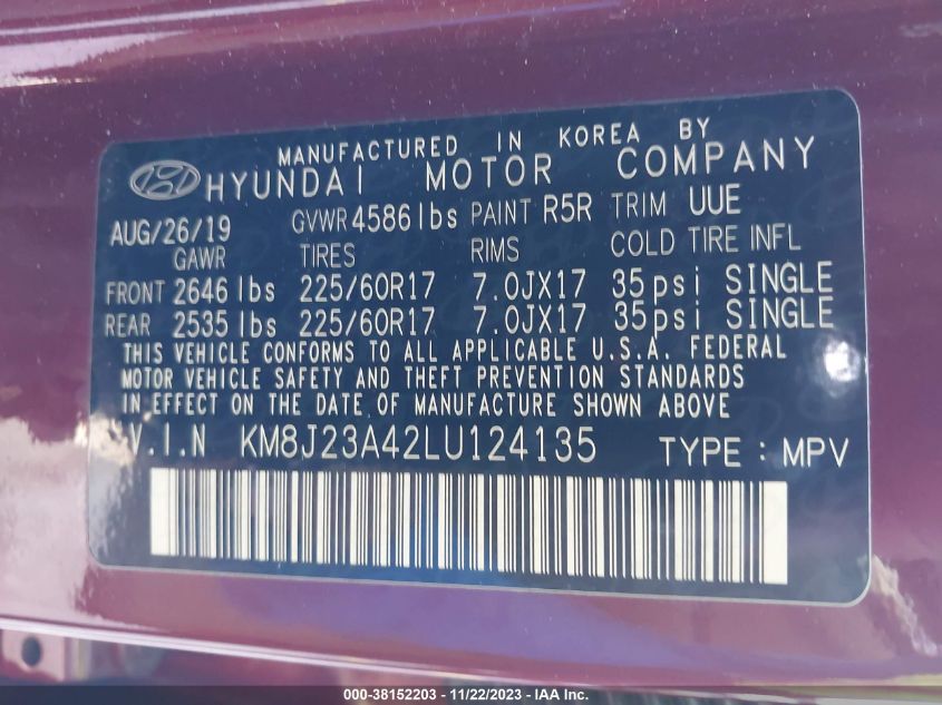 2020 HYUNDAI TUCSON SE - KM8J23A42LU124135