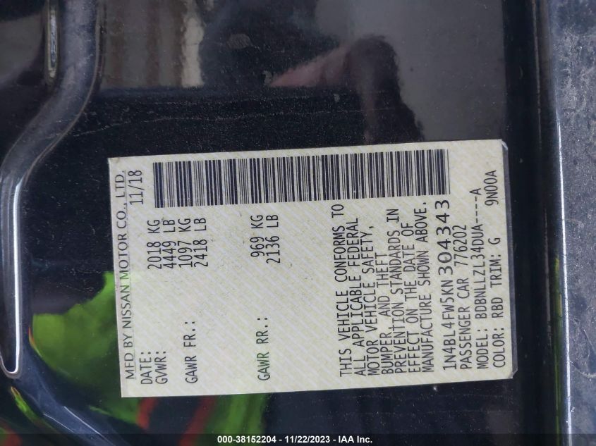 2019 NISSAN ALTIMA PLATINUM - 1N4BL4FW5KN304343