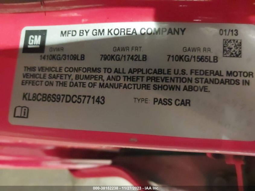2013 CHEVROLET SPARK LS AUTO - KL8CB6S97DC577143