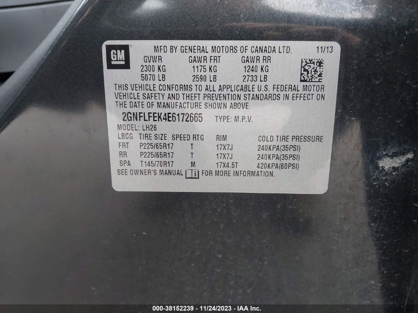 2014 CHEVROLET EQUINOX 1LT - 2GNFLFEK4E6172665