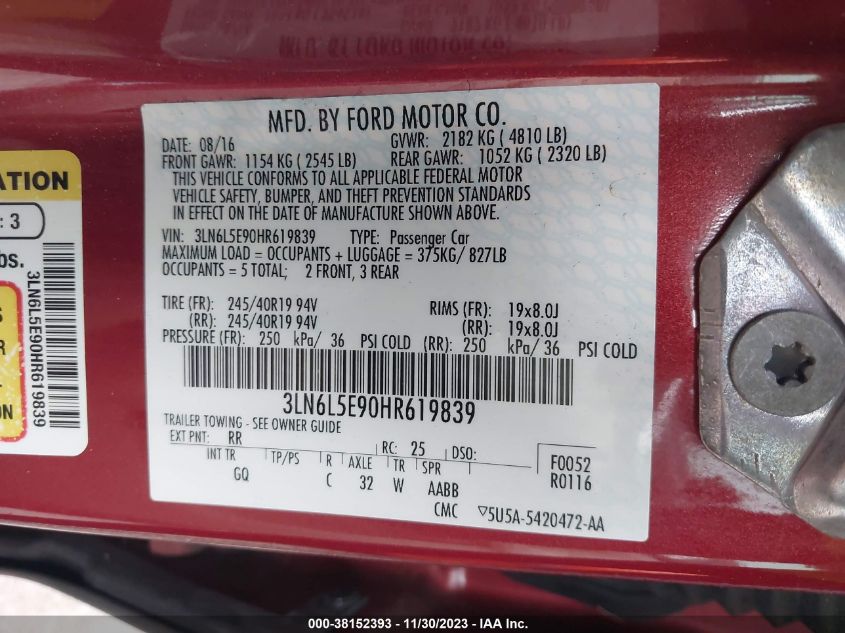 2017 LINCOLN MKZ RESERVE - 3LN6L5E90HR619839