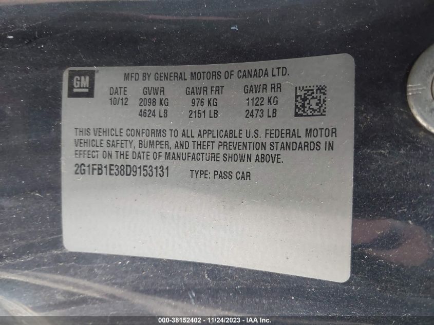 2013 CHEVROLET CAMARO 1LT - 2G1FB1E38D9153131