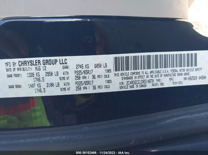2013 DODGE GRAND CARAVAN SXT - 2C4RDGCG1DR514870