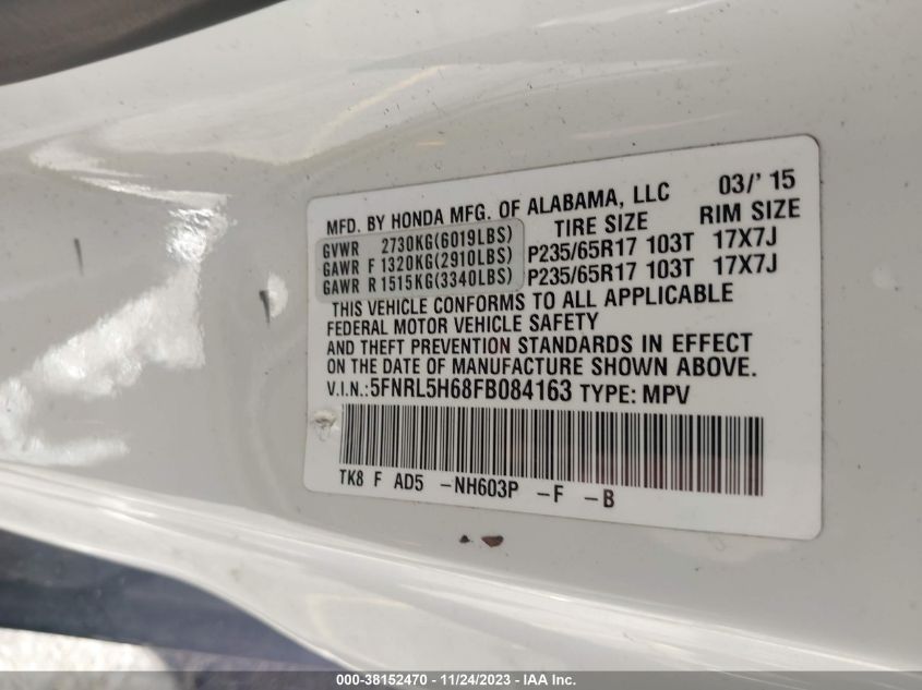 2015 HONDA ODYSSEY EX-L - 5FNRL5H68FB084163