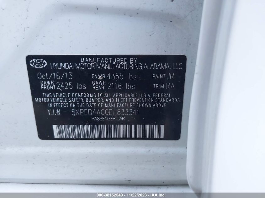 2014 HYUNDAI SONATA GLS - 5NPEB4AC0EH833341