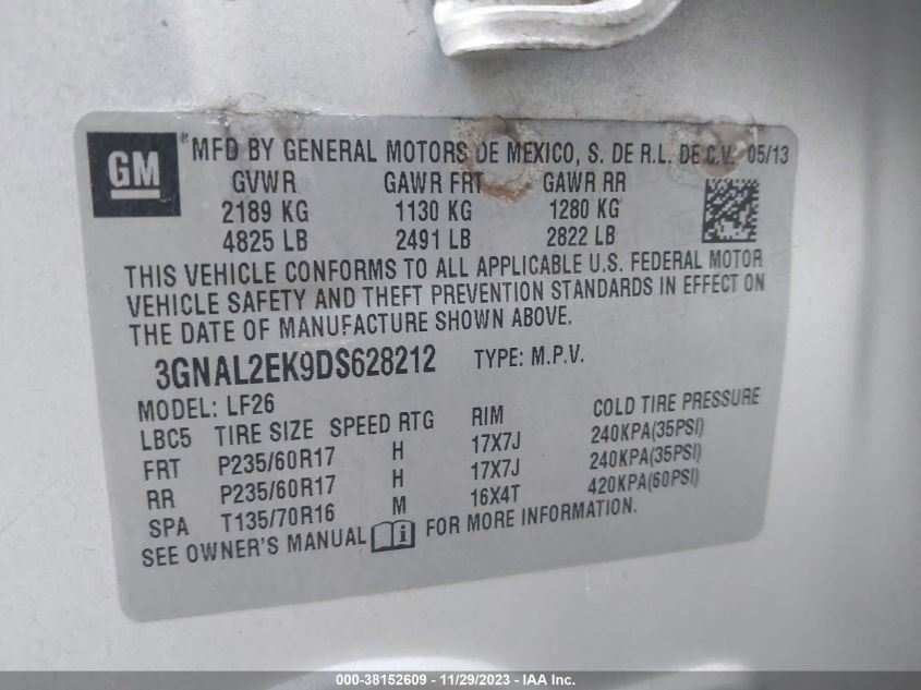 2013 CHEVROLET CAPTIVA SPORT 2LS 3GNAL2EK9DS628212