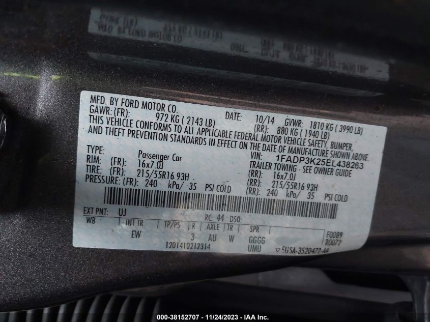 2014 FORD FOCUS SE - 1FADP3K25EL438263