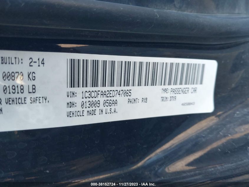 2014 DODGE DART SE - 1C3CDFAA2ED747065