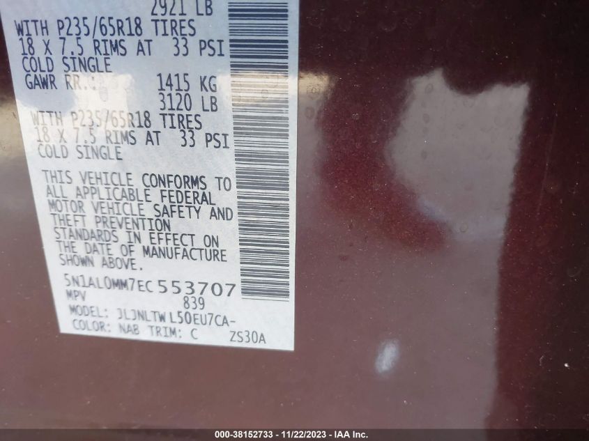 2014 INFINITI QX60 - 5N1AL0MM7EC553707