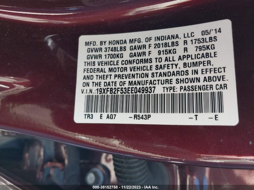 2014 HONDA CIVIC LX - 19XFB2F53EE049937