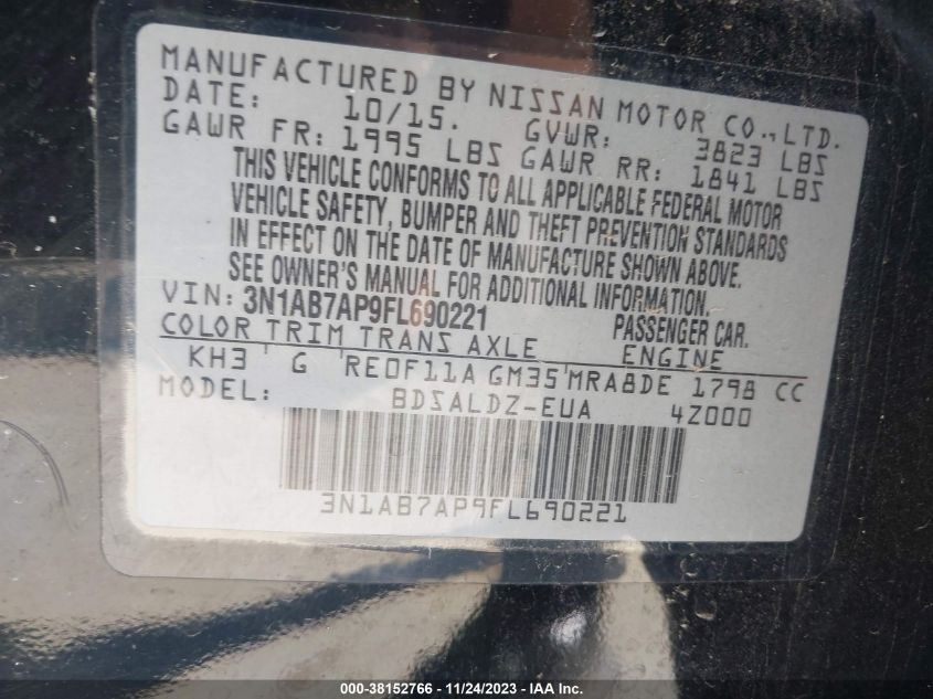 2015 NISSAN SENTRA S/SV/SR/SL - 3N1AB7AP9FL690221