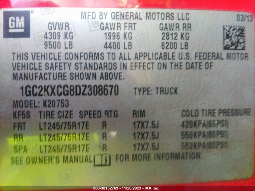2013 CHEVROLET SILVERADO 2500HD LT - 1GC2KXCG8DZ308670