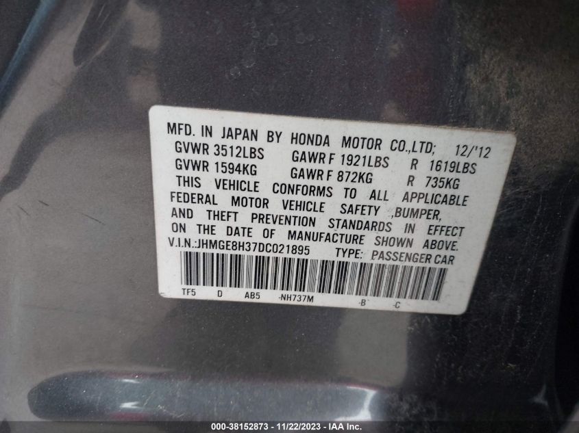 2013 HONDA FIT - JHMGE8H37DC021895