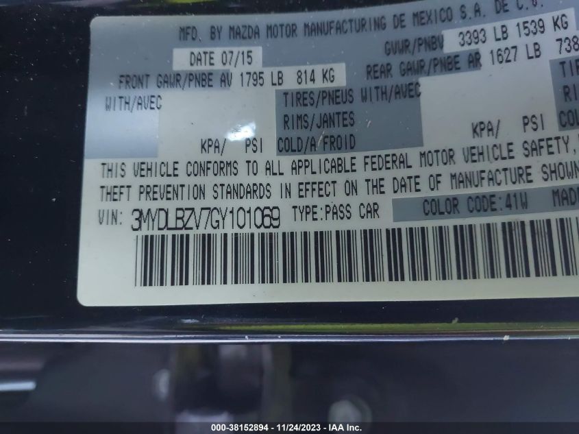 2016 TOYOTA SCION IA 3MYDLBZV7GY101069