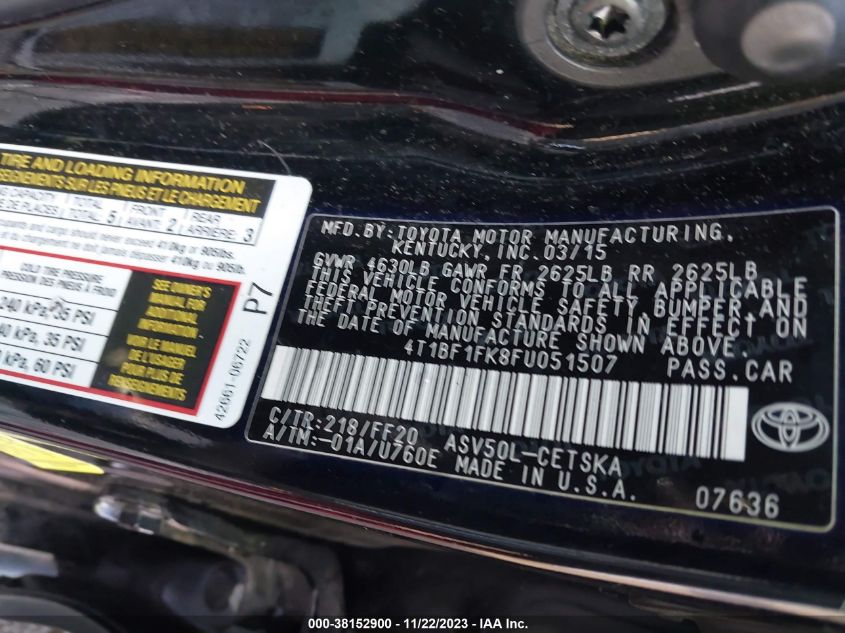 2015 TOYOTA CAMRY SE - 4T1BF1FK8FU051507