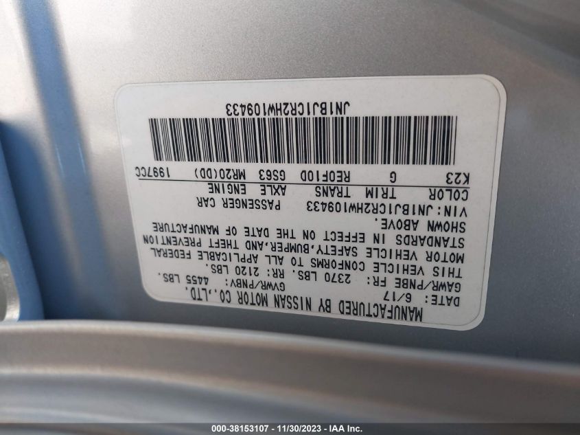 2017 NISSAN ROGUE SPORT SL - JN1BJ1CR2HW109433