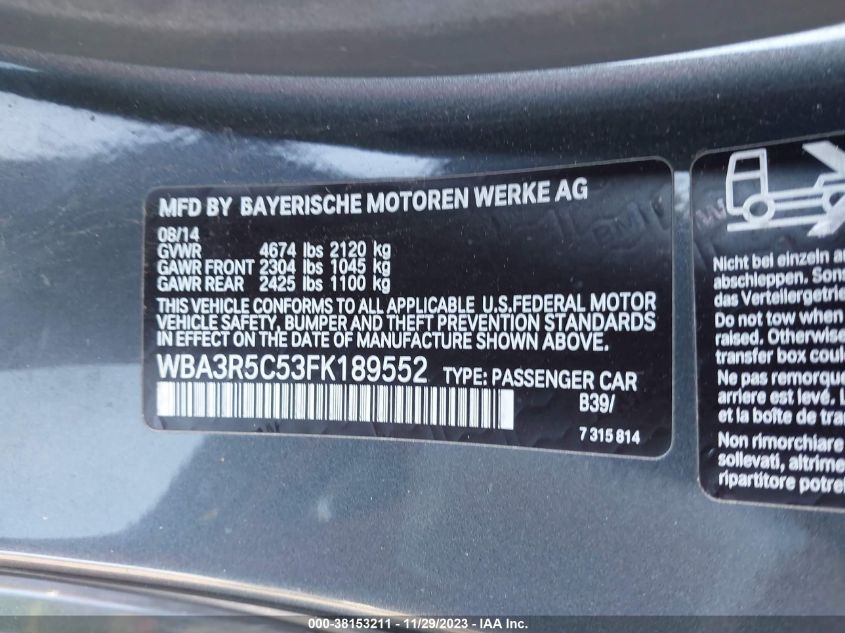 2015 BMW 435I XDRIVE WBA3R5C53FK189552