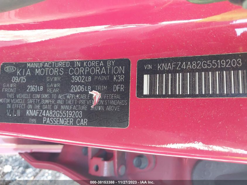 2016 KIA FORTE EX - KNAFZ4A82G5519203
