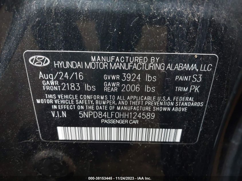 2017 HYUNDAI ELANTRA SE - 5NPD84LF0HH124589